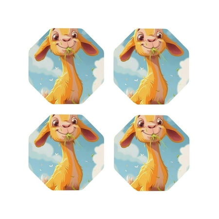 

Yiaed Happy Goat In Meadow Print Leather Coasters for Drinks - Cup Coasters Coffee Table Kitchen Table Bar Home & Office Gifts Handmade Drink Coasters-Octagon