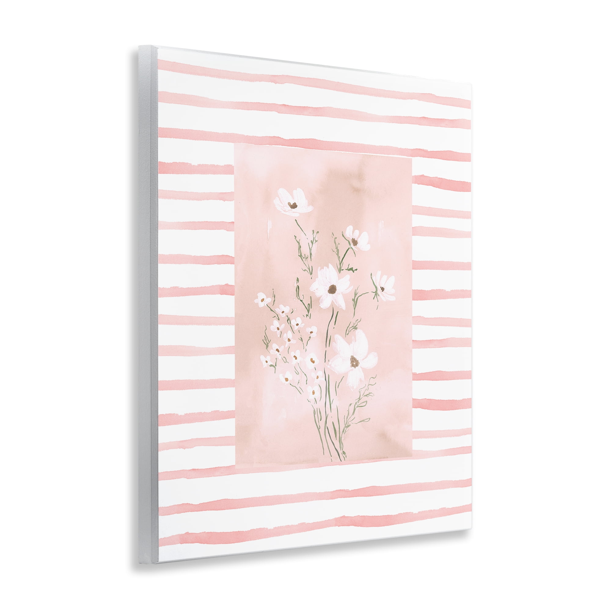 Stupell Industries White Cosmos on Pink Stripes Wall Plaque Art, design by Lucille Price