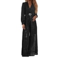 thumbnail image 7 of JULMCOMO Jumpsuits for Women Sequin Wide Leg Deep V Neck Dressy Jumpsuits Long Sleeve Belted Waist Evening One Piece Summer Rompers Black L, 7 of 7