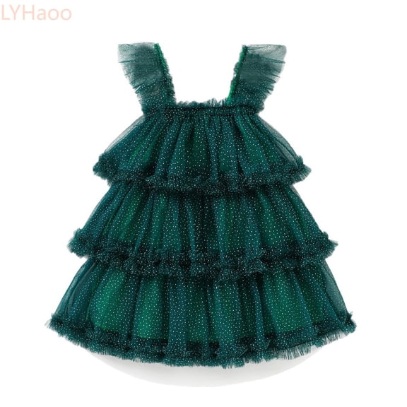 LYHaoo Toddler Baby Girls Dress Print Layered Sleeveless Casual Dress Kids Fashion Summer Dresses,Vintage Girls Dress Sizes 12-18 Months Green