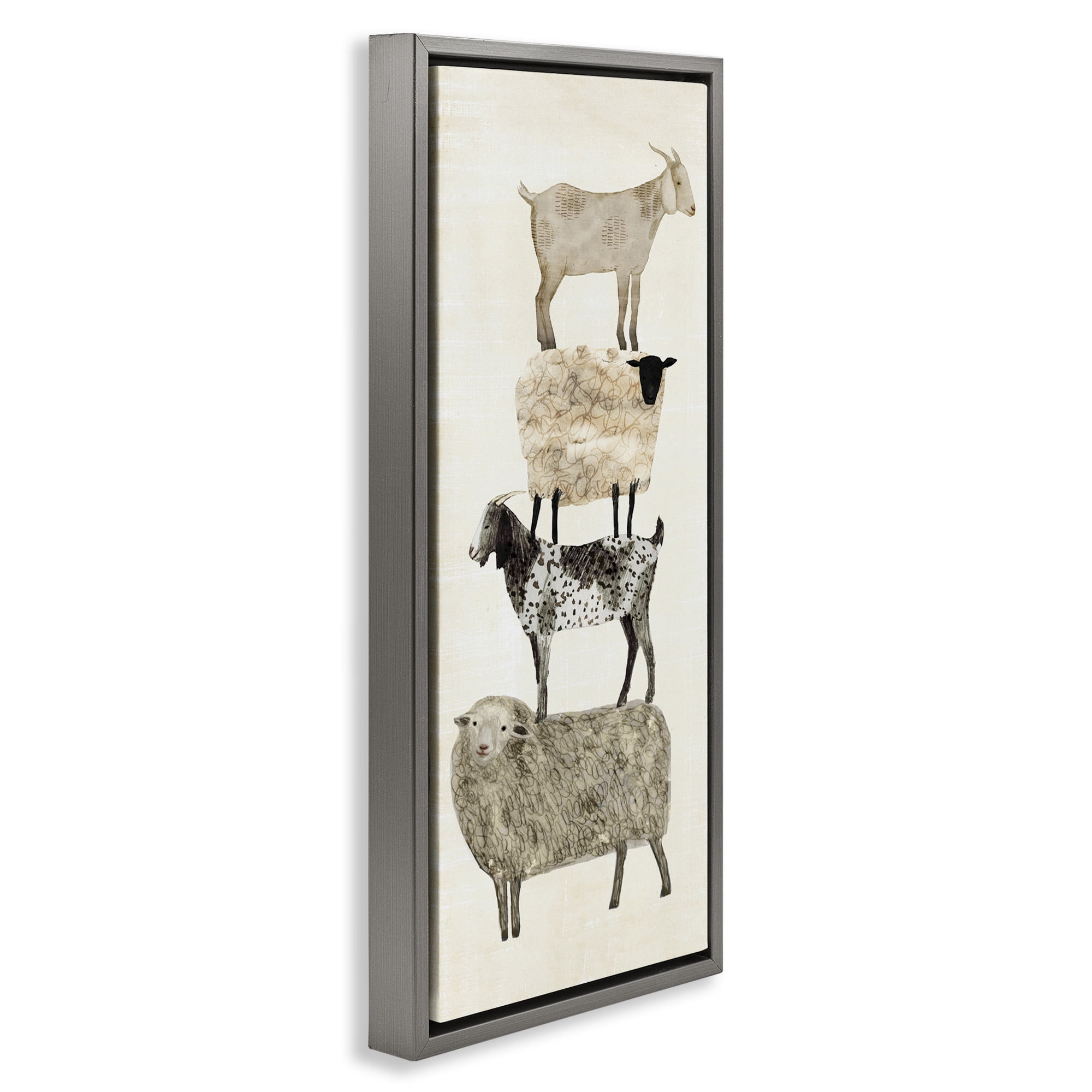Stupell Industries Stacked Sheep & Goats Animals & Insects Painting Gray Floater Framed Canvas Art Print Wall Art, 15 x 31