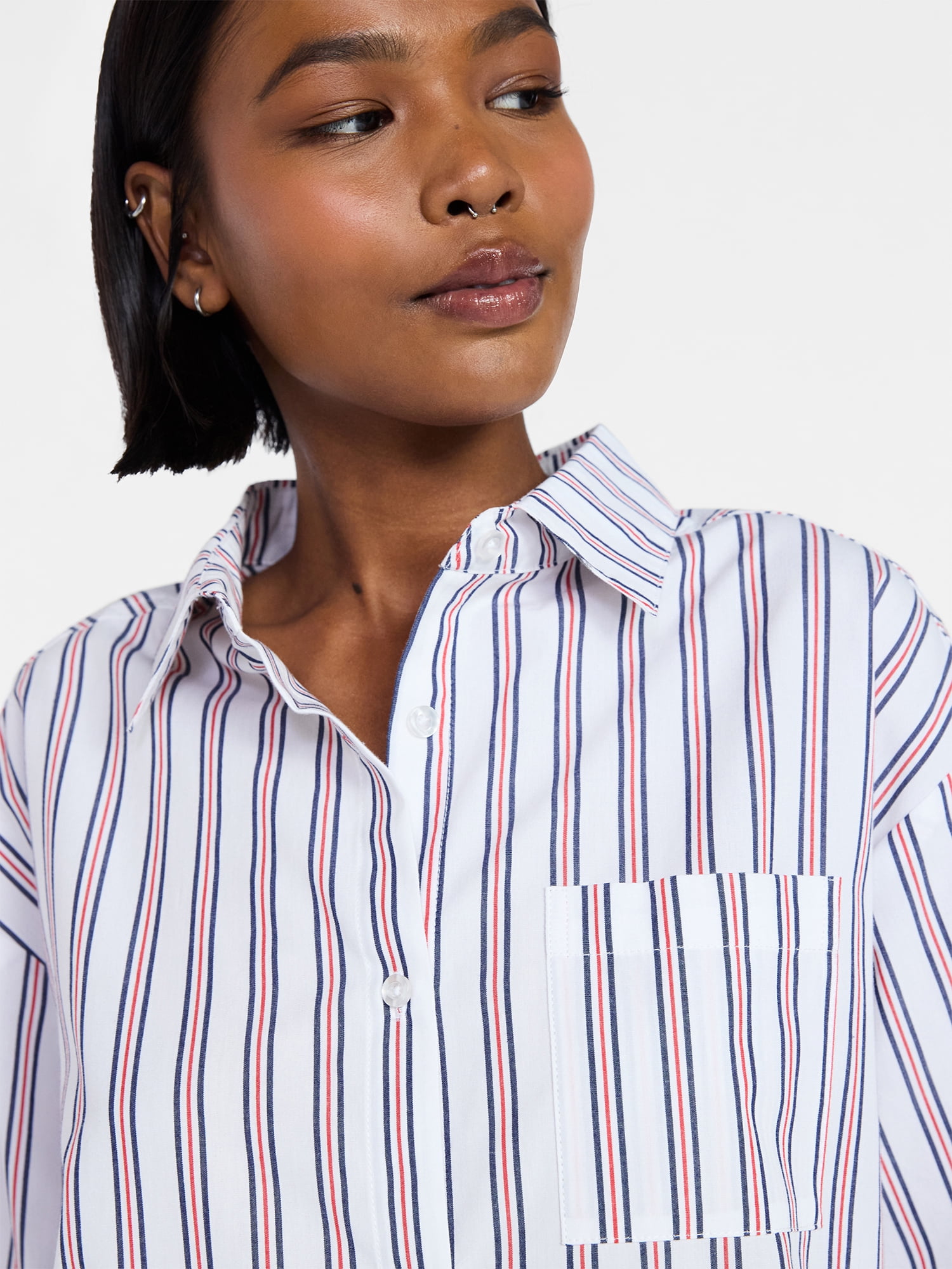 No Boundaries Sleepwear Button Shirt with Long Sleeves, Women's XS-XXL