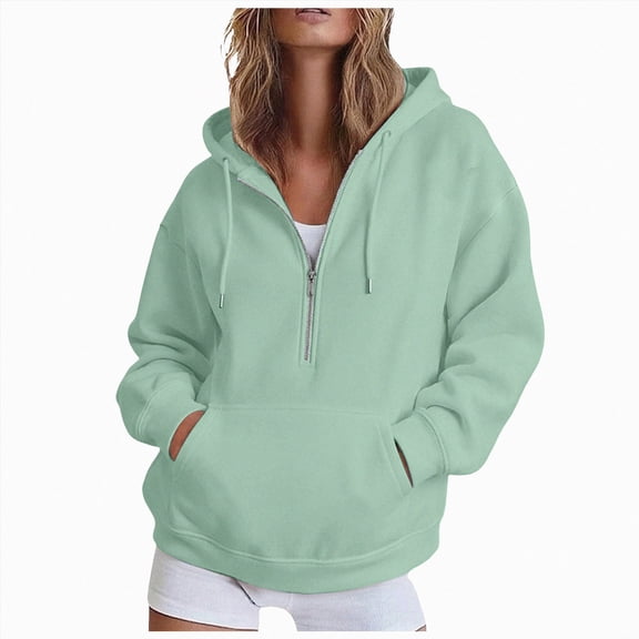 KPOPLK Sweatshirt for Women Zip up Hoodies Long Sleeve Fall Oversized Sweatshirts Jacket with Pockets(S,Mint Green)