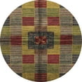 thumbnail image 1 of Ahgly Company Indoor Round Abstract Red Brown Checkered Area Rugs, 3' Round, 1 of 6