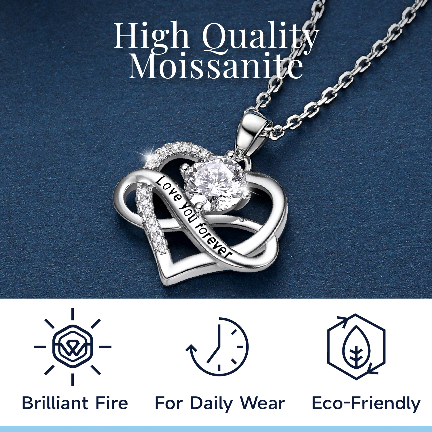 MomentWish Infinity Heart Pendant Necklace for Women 1 Carat Simulated Diamond Necklace Valentines Anniversary Graduation Gifts for Her