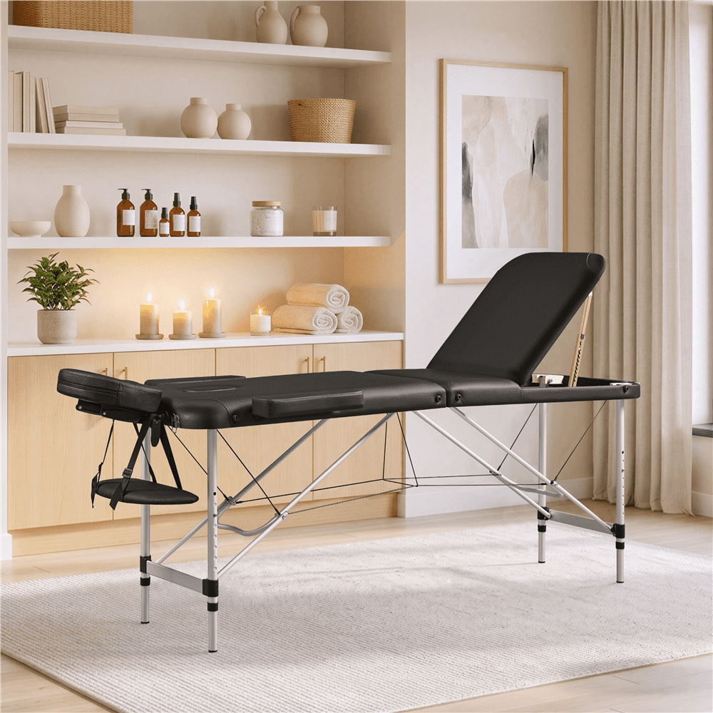 Renwick Portable Adjustable Massage Table with Metal Legs, Black