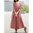 thumbnail image 3 of ZANZEA Casual Loose Pleating Vestidos Women Solid Retro Long Dress Fashion 3/4 Sleeve Sundress Holiday Round Neck Robe Oversized, 3 of 5