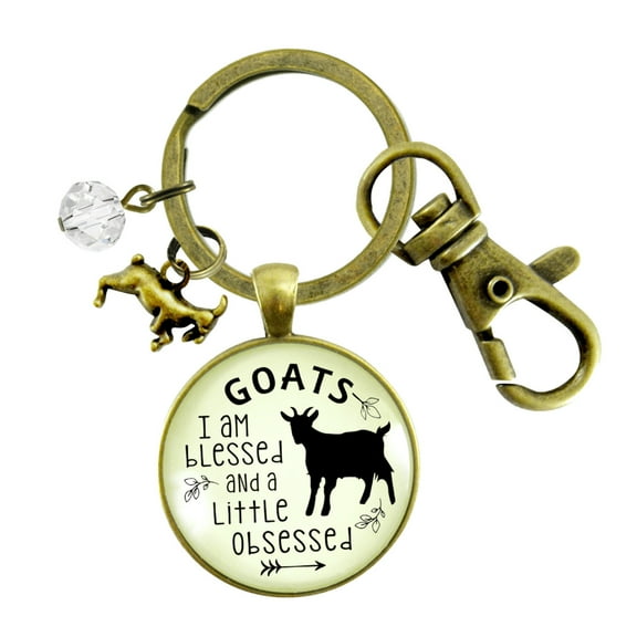 Goat Keychain Obsessed Farm Animal Gutsy Goodness Female Adult Bronze Metal