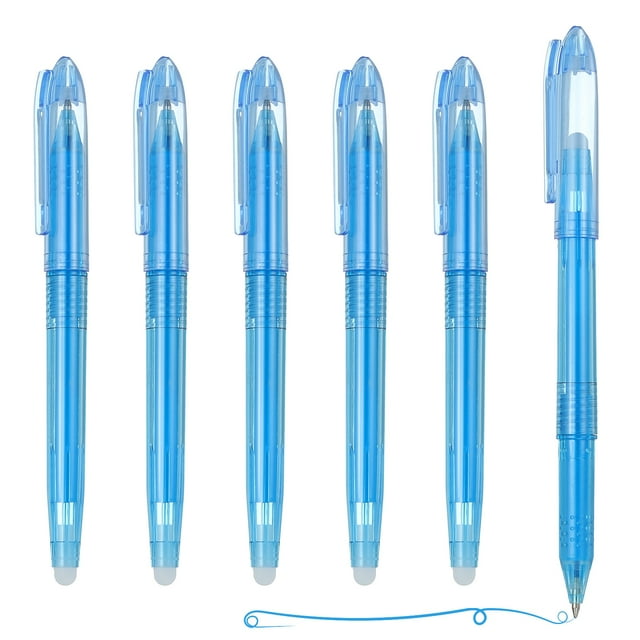 Uxcell 6Pcs Erasable Gel Pens, 0.5mm Fine Point Heat Erasable Marking Pen with Cap Smooth Writing Fabric Markers for Sewing Drawing Writing Planner, Sky Blue Ink