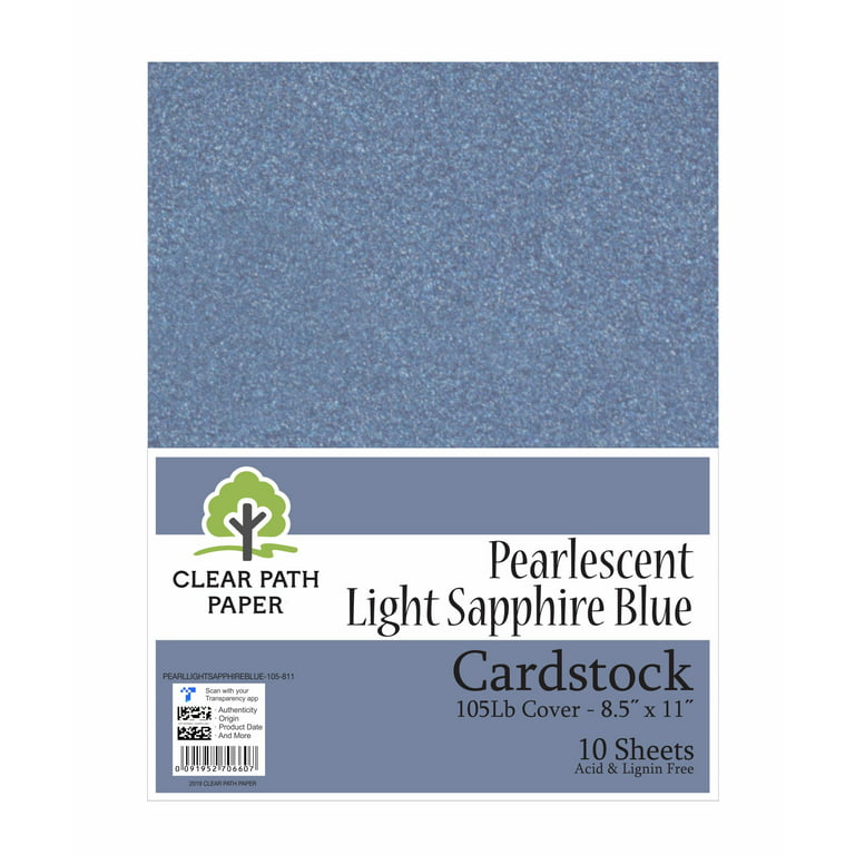 Pearlescent Light Sapphire Blue Cardstock - 8.5 x 11 inch - 105Lb Cover -  10 Sheets - Clear Path Paper