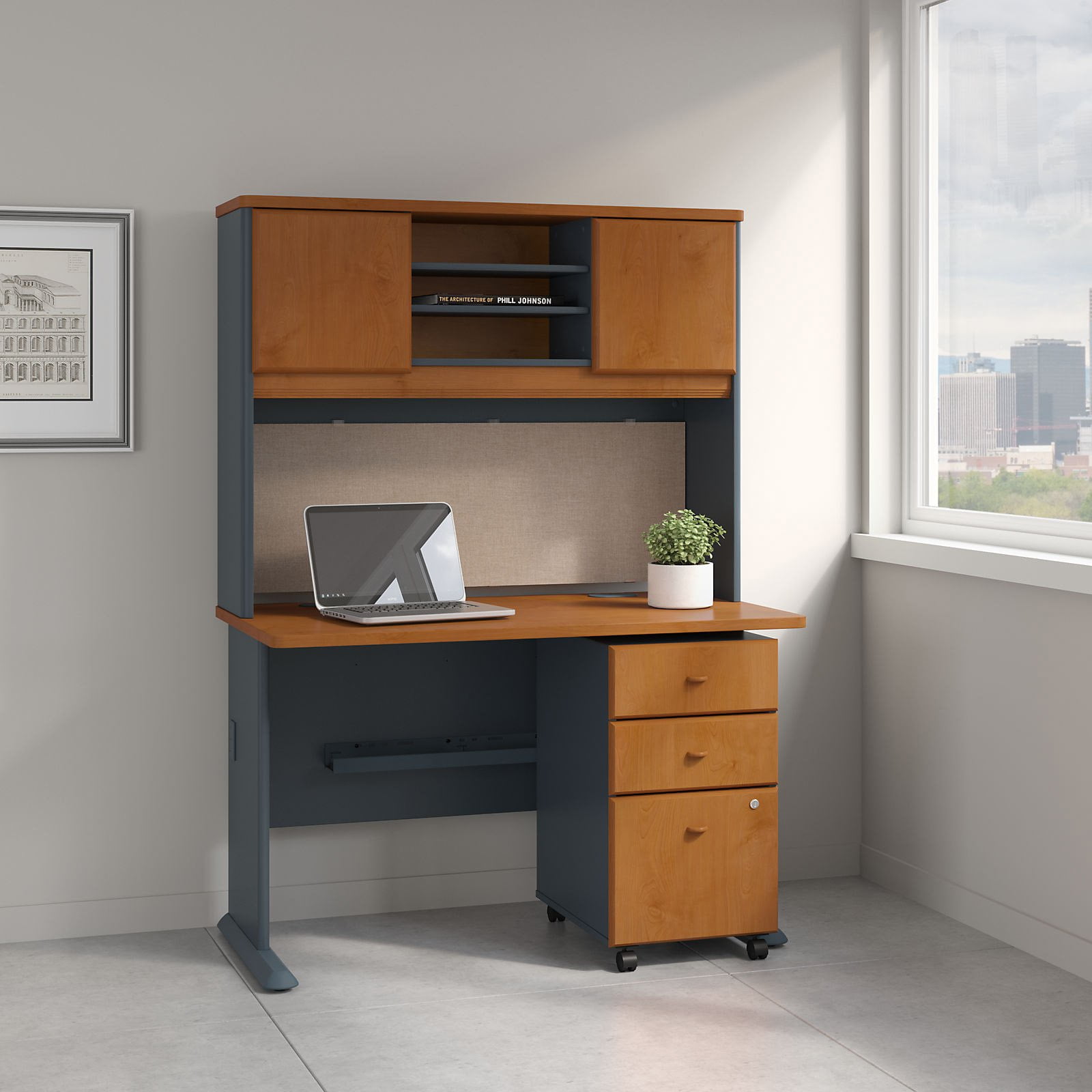 Bush Furniture Series A 48 In Desk With Hutch And Mobile File Cabinet