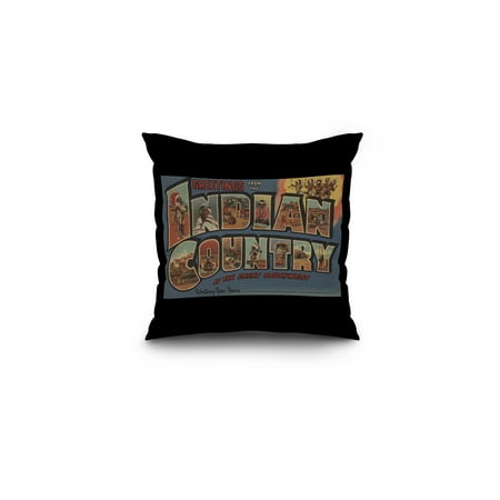 Southwest Indian Rugs - Greetings from Indian Country of the Southwest (16x16 Spun Polyester Pillow, Black Border)
