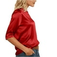 thumbnail image 5 of Olyvenn 3/4 Length Sleeve Shirts Women's Satin Silk Dressy Casual Tunic Tops Loose Crewneck Vintage Elegant Pullover Red XXL, 5 of 8