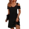thumbnail image 4 of QSAWXQZ Women's Cold Shoulder Strappy Mini Dress Casual Short Sleeve Scoop Neck Solid Loose Summer Shift Sun Dress for Beach Vacation 2XL, 4 of 5