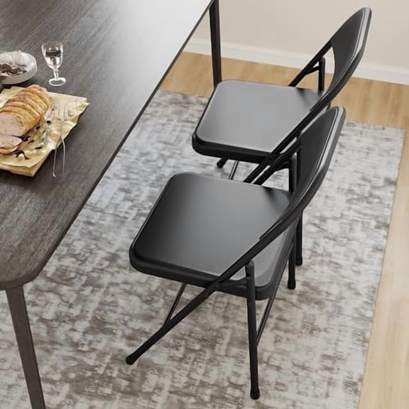 IDEALHOUSE Folding Chairs Set of 4, Foldable Chairs with Metal Frame Hold Up to 350 Pounds, Portable Black Folding Chairs Suitable for Dining Room, Living Room, Office, Camping