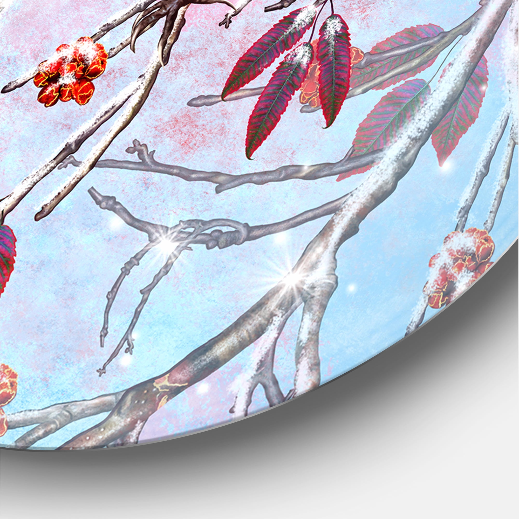 Designart 'A Bright Bullfinch Bird Sitting On A Branch' Traditional Circle Metal Wall Art 36x36 - Disc of 36