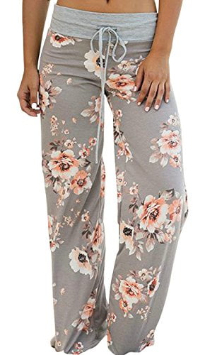 Elsofer Womens Pajama Lounge Pants Floral Print Comfy Casual Stretch Palazzo Drawstring Pj Bottoms Pants Wide Leg