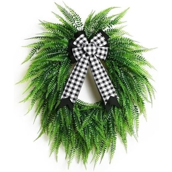 Wreaths for Front Door,22" Spring Summer Greenery Boston Fern Leaf for Outdoor Wreath Home Farmhouse Wall Window Decor$$