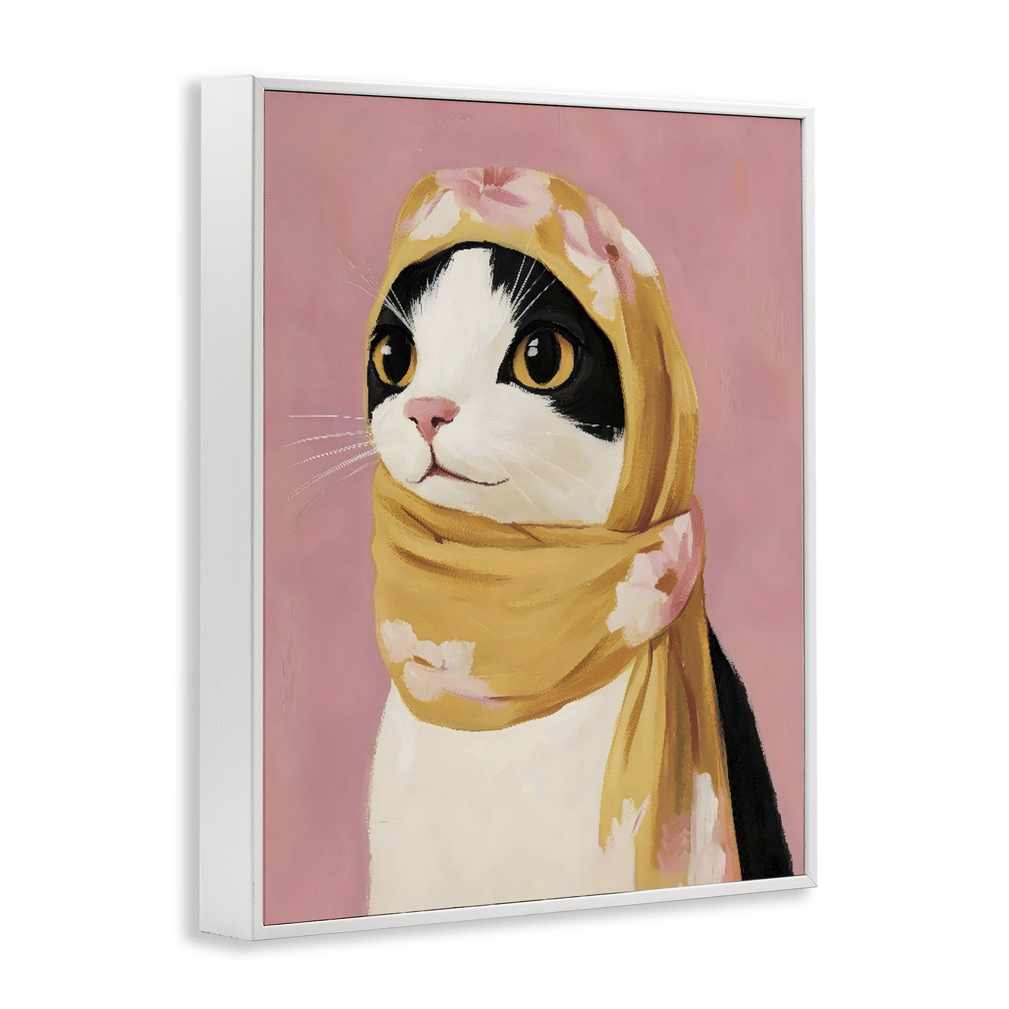 Stupell Industries Cat Babushka in Yellow Scarf White Framed Giclee Art, design by The Prints Vibe