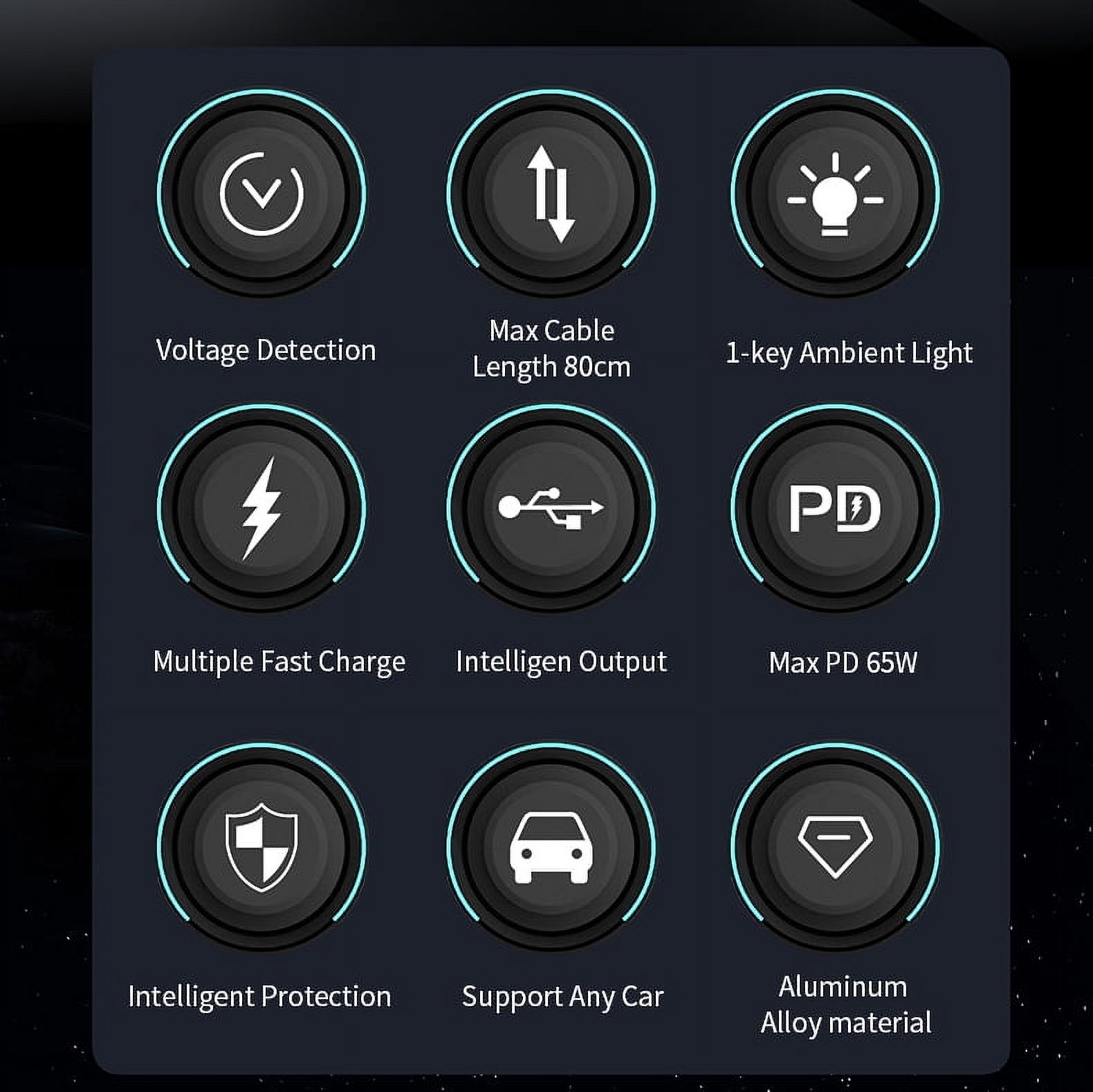 Aluminium Alloy Shell 4-in-1 Super Fast Charging Car Phone Charger with Retractable Cable