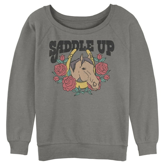 Junior's Lost Gods Saddle Up Horse Sweatshirt Gray Heather Large