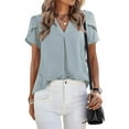 thumbnail image 2 of Amoretu Women's Petal Sleeve Tops Casual V Neck Pleated Blouse Shirt Blue S, 2 of 4