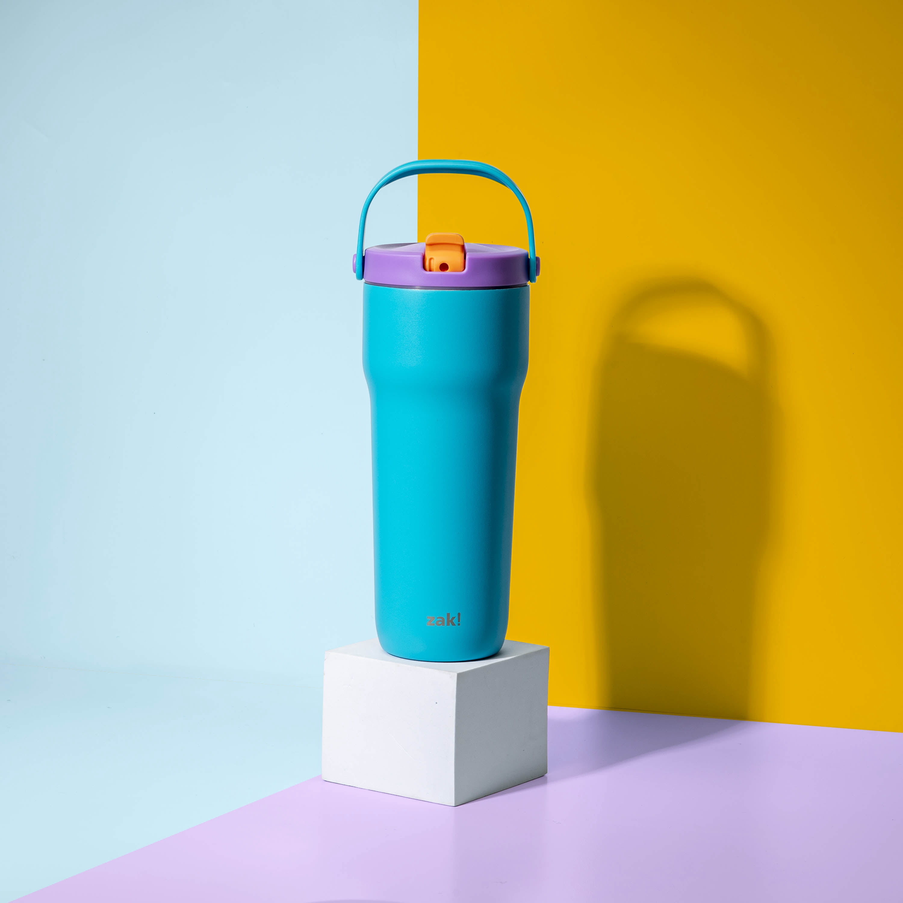 Zak Designs Sutton Travel Tumbler for On the Go, 30oz Stainless Steel with Vacuum Insulation, Straw Spout, Carry Handle for Cold Drinks (Turquoise)