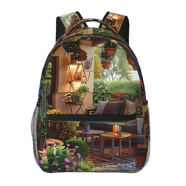 Easygdp Charming Garden Patio Mochila Ergonómica Versátil para Laptop - Múltiples Bolsillos, Correas Ajustables, Unisex para Escuela, Viajes y Actividades al Aire Libre-One Size