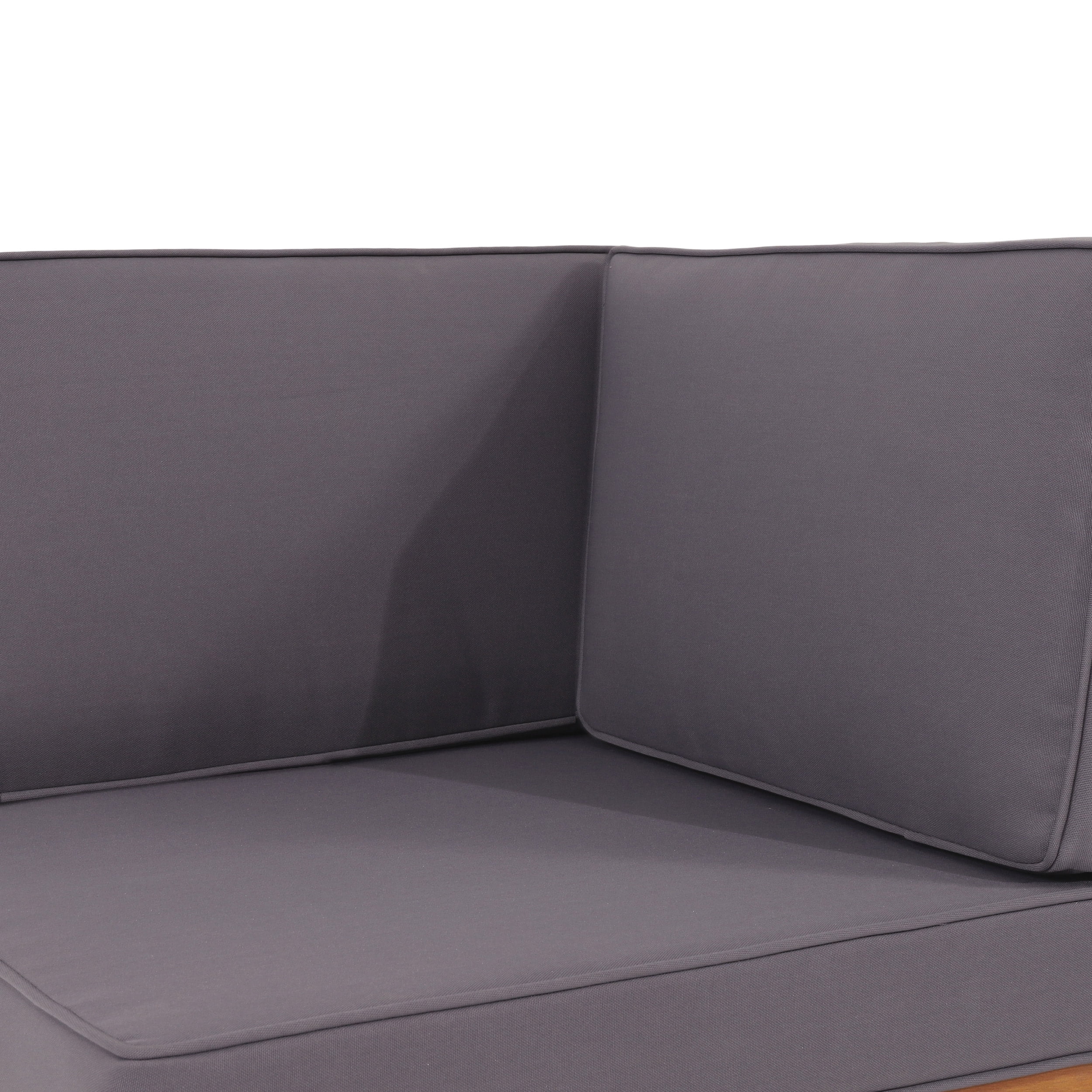 Sloane Acacia Wood Outdoor 5 Seater Sectional Chat Set with Cushions, Teak and Dark Gray