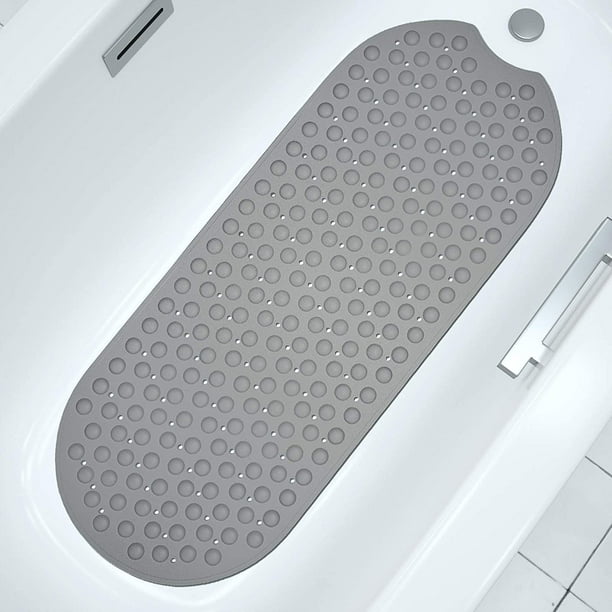 Bathtub Mat Non Slip, Extra Long Bath Mat for Tub with Suction Cups Drain Holes, Bathroom Shower