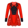 thumbnail image 4 of Aislor Girls Modern Jazz Dance Leotard Dress Long Sleeve Bowtie Tuxedo Circus Ringmaster Cosplay Costume 4-14 Red 12, 4 of 7