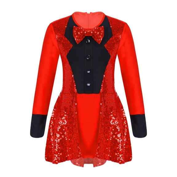 CHICTRY Girls Latin Jazz Dance Dress Bow Tie Tuxedo Sequins Gymnastics Leotard