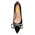 thumbnail image 4 of FSJ Women Shiny Metal Bowknot Pointed Toe Pumps Slip on Kitten Low Heels Elegant Wedding Dressy Work Shoes Size 8.5 Black, 4 of 5