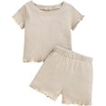 thumbnail image 1 of Toddler Baby Girl Summer Clothes Knit Cotton Outfits Infant Short Set, 1 of 5