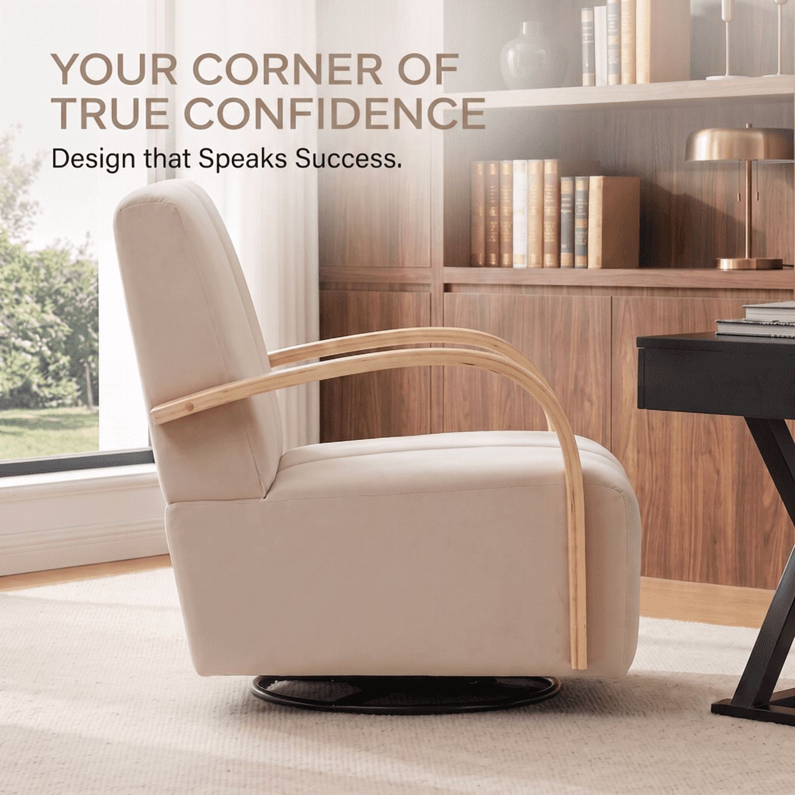 Gewnee Accent Chair, 360°Swivel Upholstered Reading Chair,Modern Armchair for Living Room, Bedroom & Home Office, Beige(Velvet)