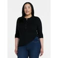 thumbnail image 2 of Time and Tru Women's Ribbed Henley with Long Sleeves, Sizes XS-XXXL, 2 of 6