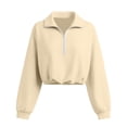 thumbnail image 6 of YanHoo Womens Cropped Sweatshirts Quarter Zipper Lapel Pullover Tops Classic Fit Long Sleeve Sweatshirt, 6 of 8