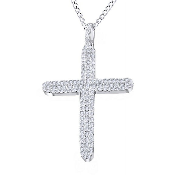 AFFY White Natural Diamond Cross Pendant in 14k White Gold (1.41 Cttw)
