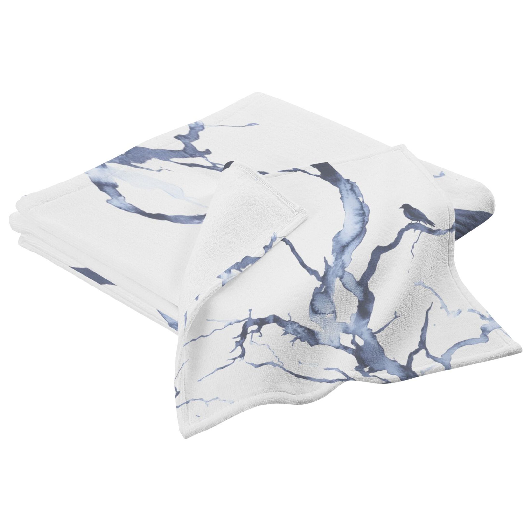 Winter Themed Birds and Trees 2 Piece Cotton Bath and Face Towel Set Soft and Absorbent, for Beach Pool Bathroom