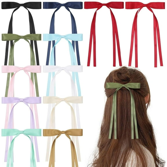 Peonyrain Hair Bows for Women, Hair Ribbon Hair Bows with Long Tail Hair Bow clips Hair Barrettes for Women Accessories