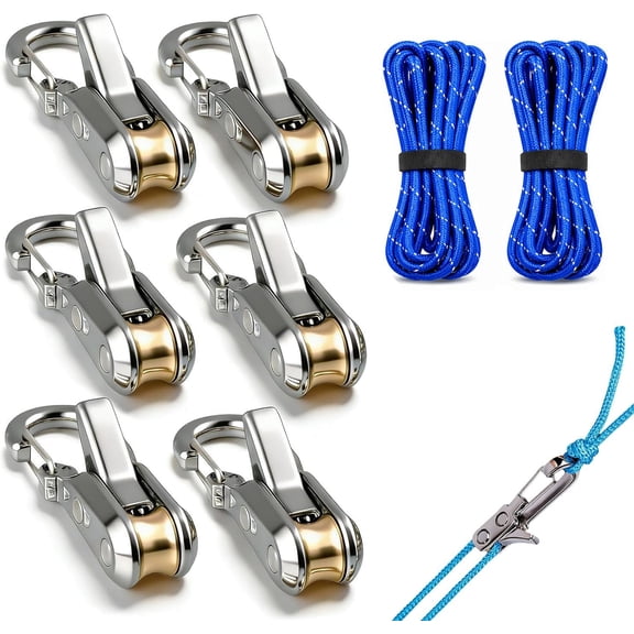 6-Pack Rope Tightening Tool & Paracord Tensioner – Heavy-Duty Retractable Rope Roller with Reflective Nylon Cord for Camping, Tarps, Guy Lines, Boating & Tents