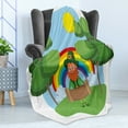 thumbnail image 4 of Leprechaun Soft Flannel Fleece Throw Blanket, Simplistic Carton of Irish in Forest with Sun and Rainbow Image, Cozy Plush for Indoor and Outdoor Use, 50" x 60", Multicolor, by Ambesonne, 4 of 5