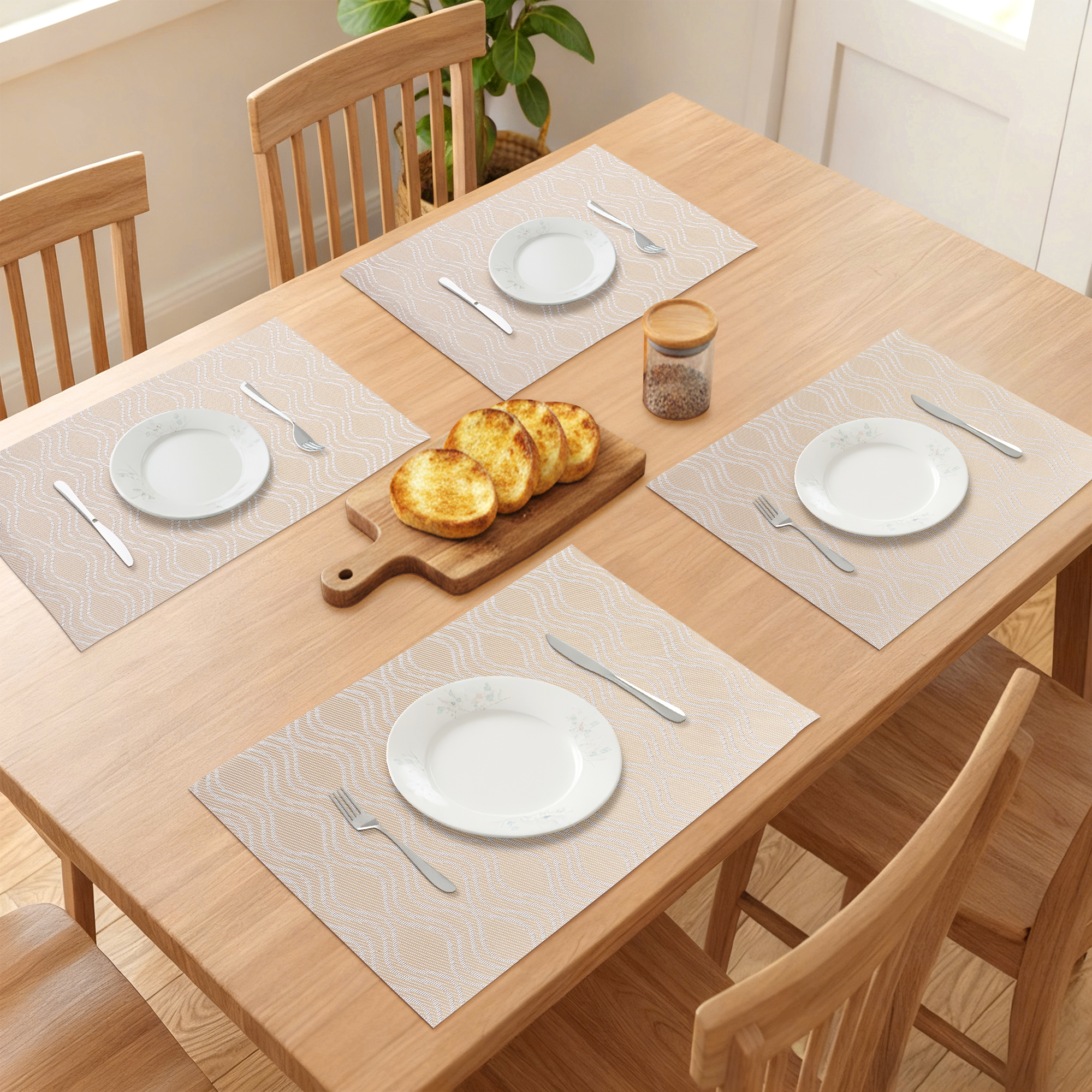 Unique Bargains Set of 6 Plastic Placemats Kitchen Mat for Dining Table Decor Gold