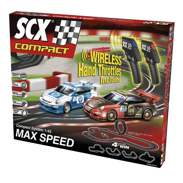 SCX Slot Cars Compact Max Speed Set with Wireless Hand Controls