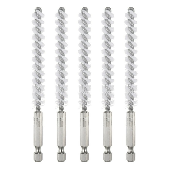 5Pcs Nylon Bore Brush 9mm Dia Cleaning Twisted Wire Brush Tube Pipe Cleaner with Handle 1/4 Inch Hex Shank