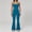 Blue, variant on PISONIC Workout Sets for Women, 2 Piece Seamless Spaghetti Straps Crop Top Matching High Waist Flare Leggings Gym Yoga Outfits