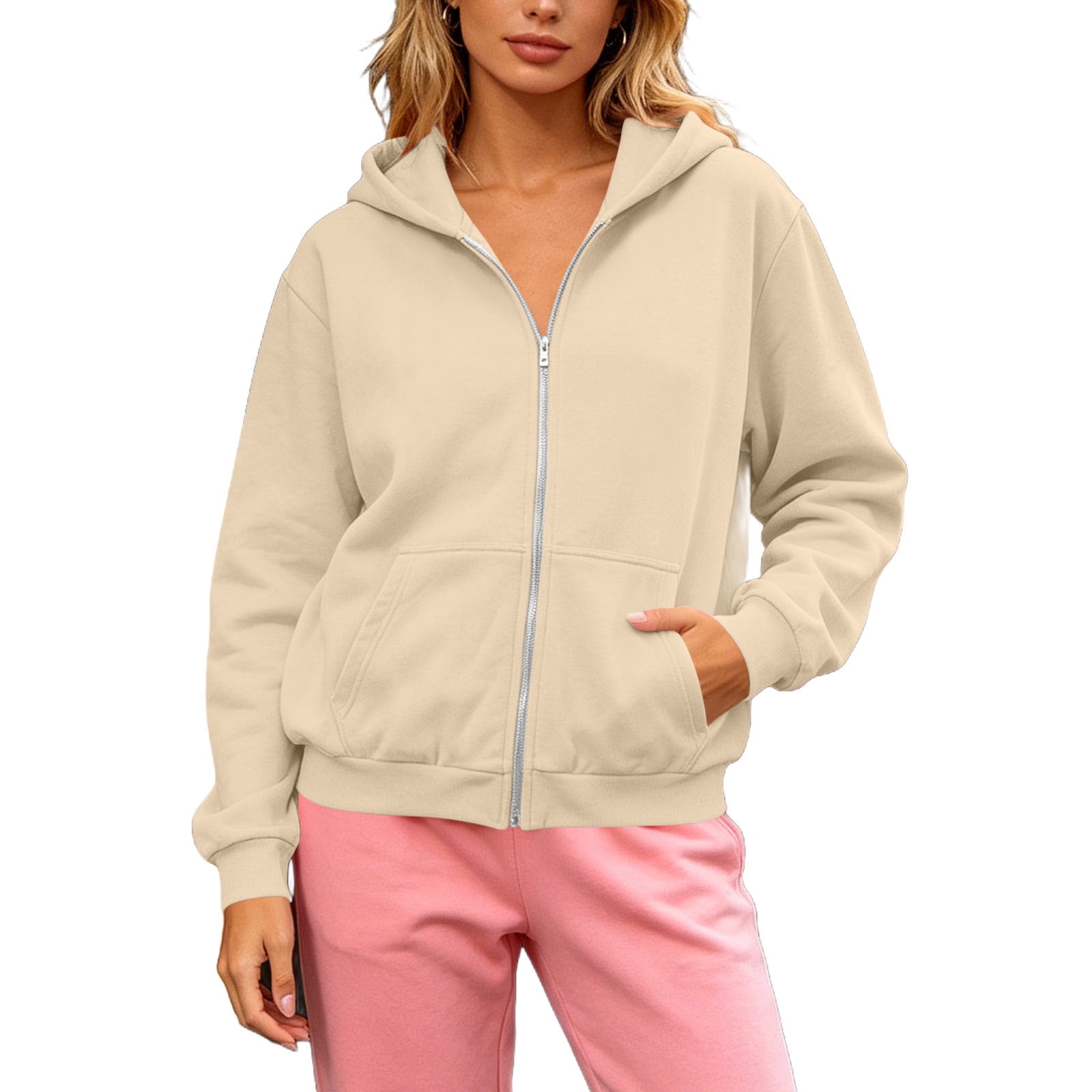 Essentials Hoodie Zaewscy Unisex Solid Color Hooded Zip-Up Long