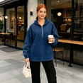 thumbnail image 6 of IUYRTFE Women Denim 1/4 Zip Hooded Pullover Long Sleeve Loose Fit Top with Pockets, 6 of 8