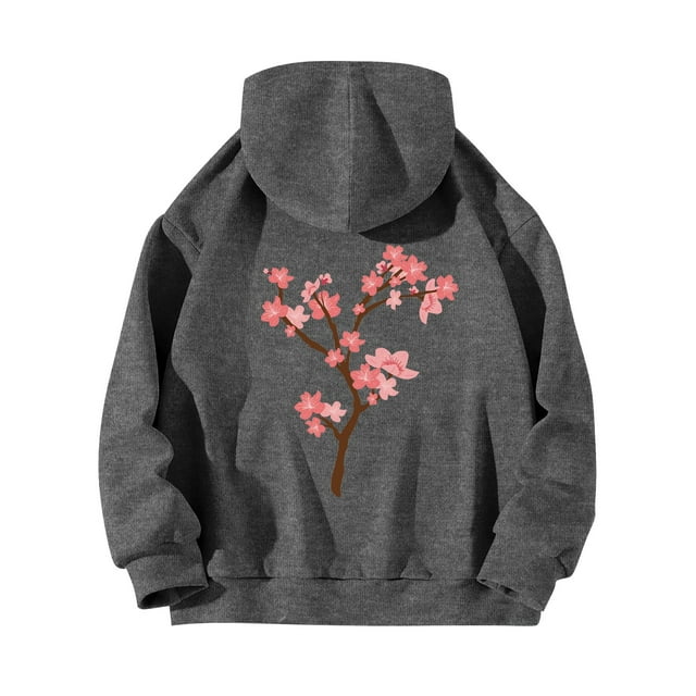 WZXFASHION Chandail à Capuchon pour Femmes à Imprimé Floral au Dos avec Cordon et Poche Offres du Jour Liquidation Chandail à Col Rond