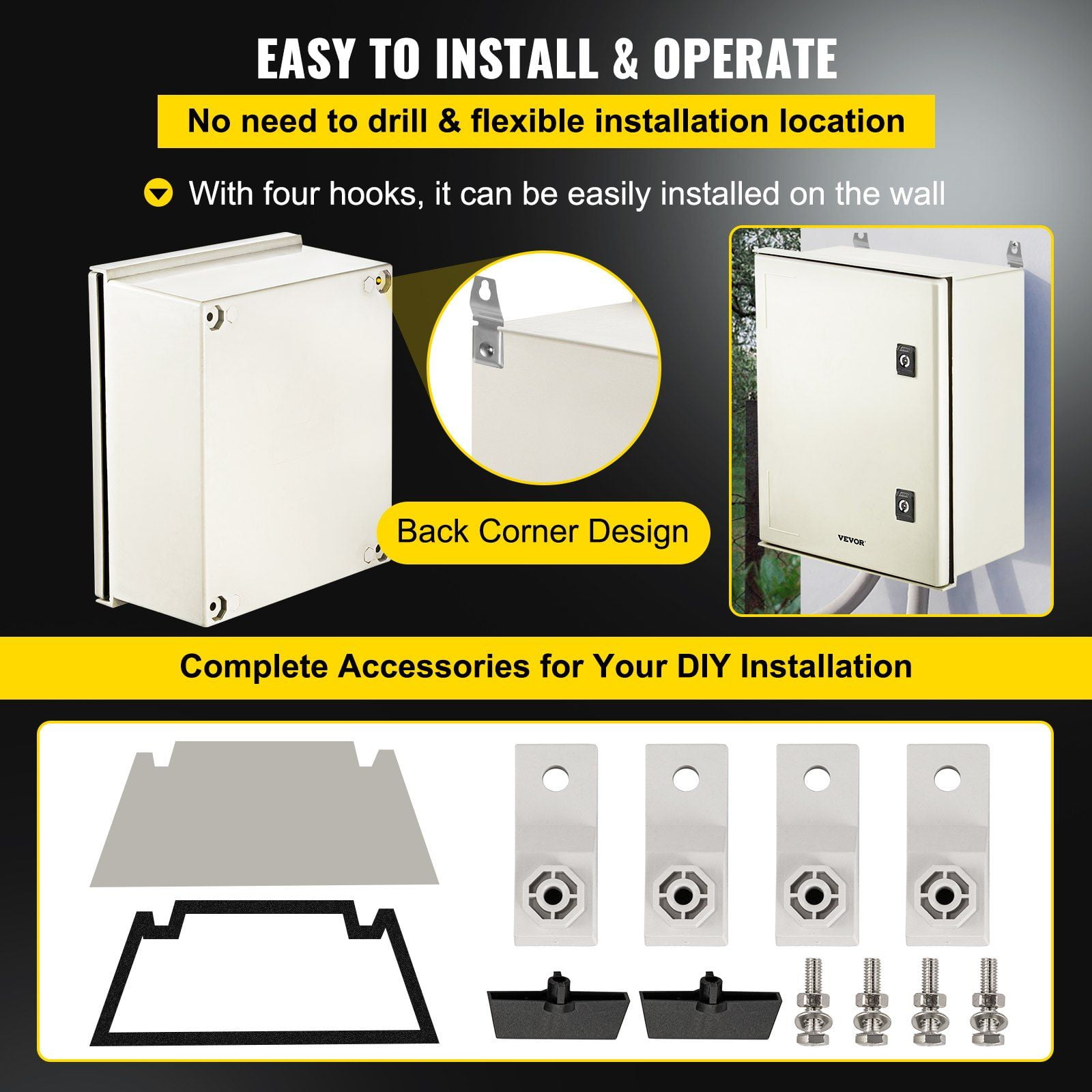 NEMA 4X Fiberglass Electrical Enclosure Box 16x12x8 Inch, IP66 Waterproof & Dustproof, Outdoor/Indoor Junction Box with Mounting Plate (40x30x20cm)